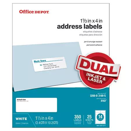 Office Depot® Brand White Inkjet/laser Address Labels, 505-O004-0004, 1